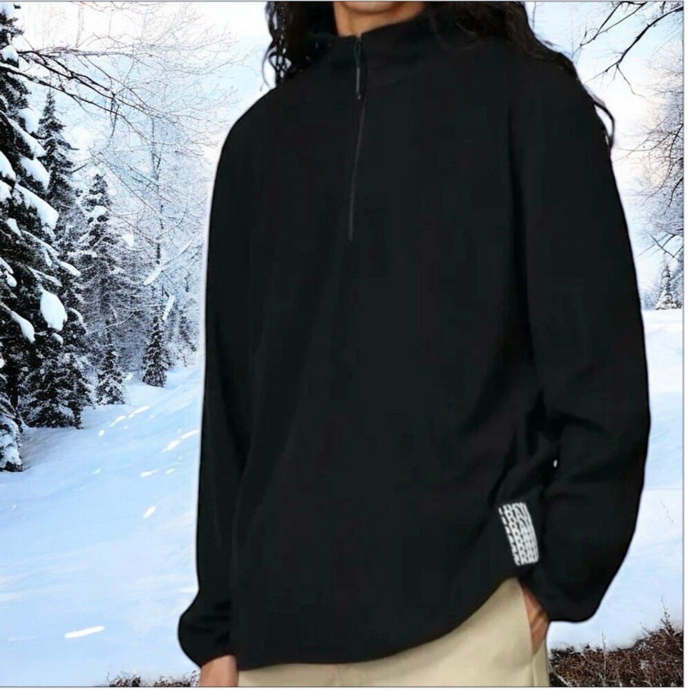 NWT Rains Mens Black Fleece Sweater Half Zip Size Medium